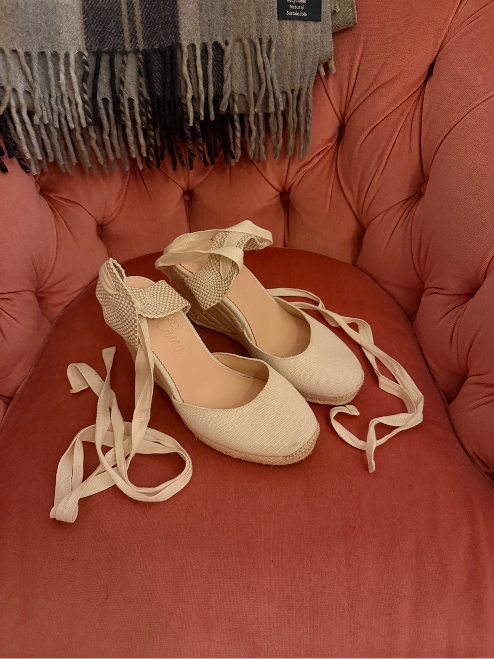 J. Crew Neutral Espadrille Wedge Lace-Up Heels